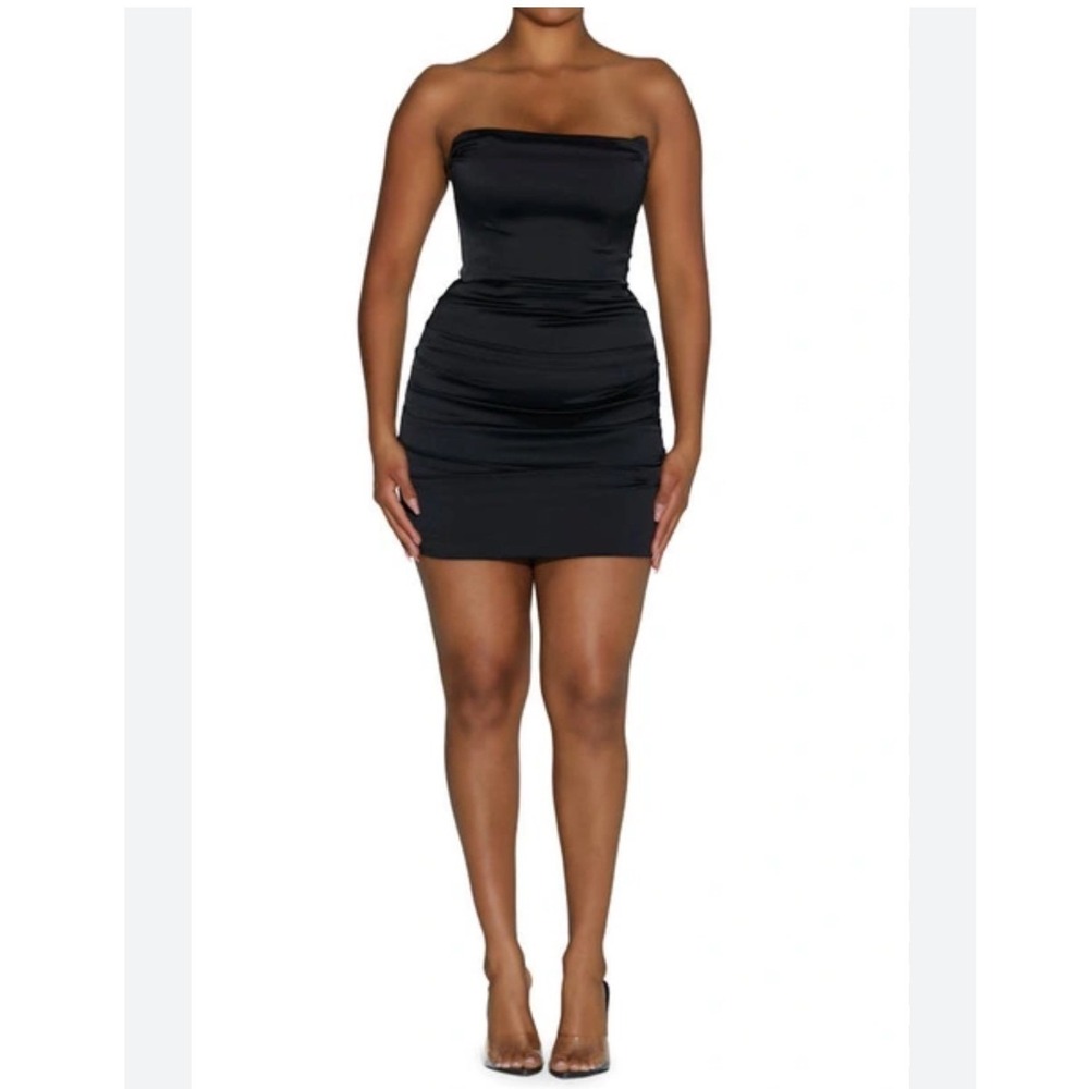 Naked Wardrobe Black Strapless‎ Ruched Bodycon Mini Dress Party Cocktail